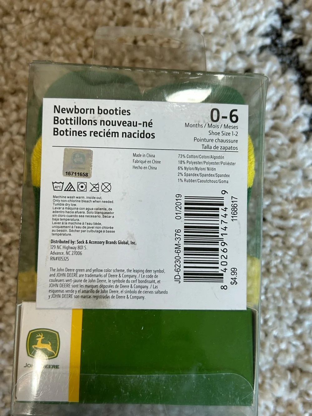 John Deere Green & Yellow Infant Socks with Cow Face